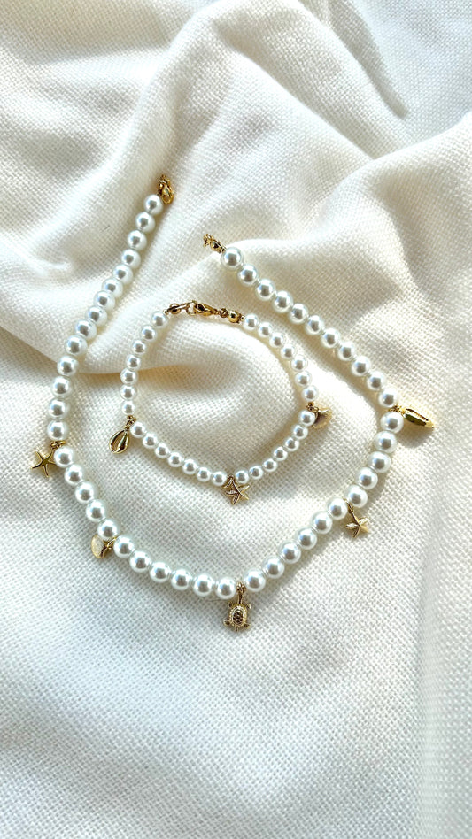 Coastal Pearl Charm Set – Necklace & Bracelet